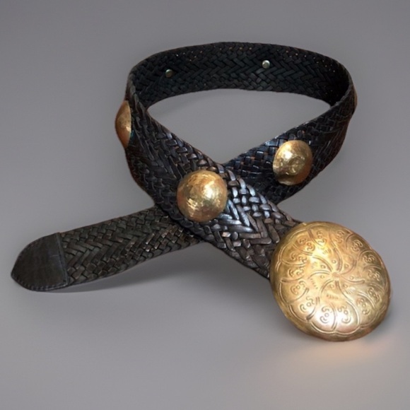 Vintage Leather BoHo Hammered Disc Belt